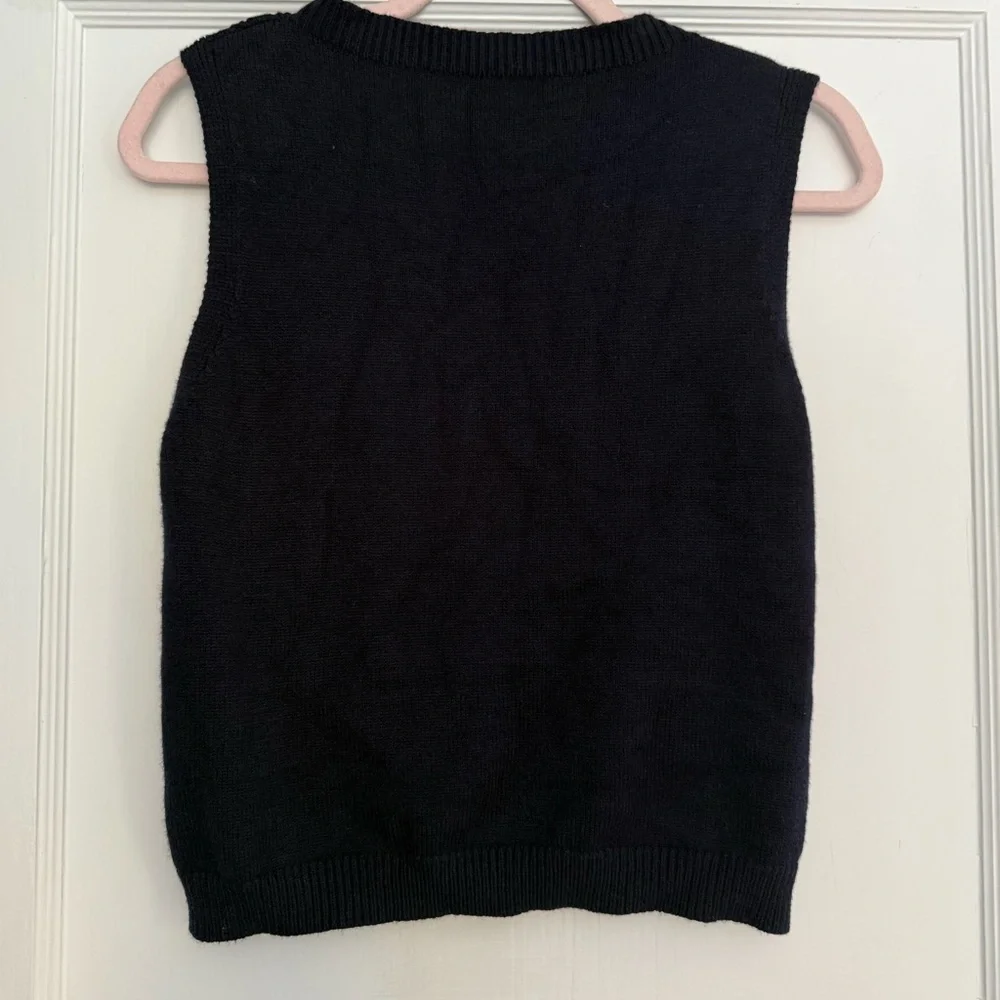 Navy Blue Delicate Knit Sleeveless Sweater Vest Approx Size Medium - Picture 3 of 4